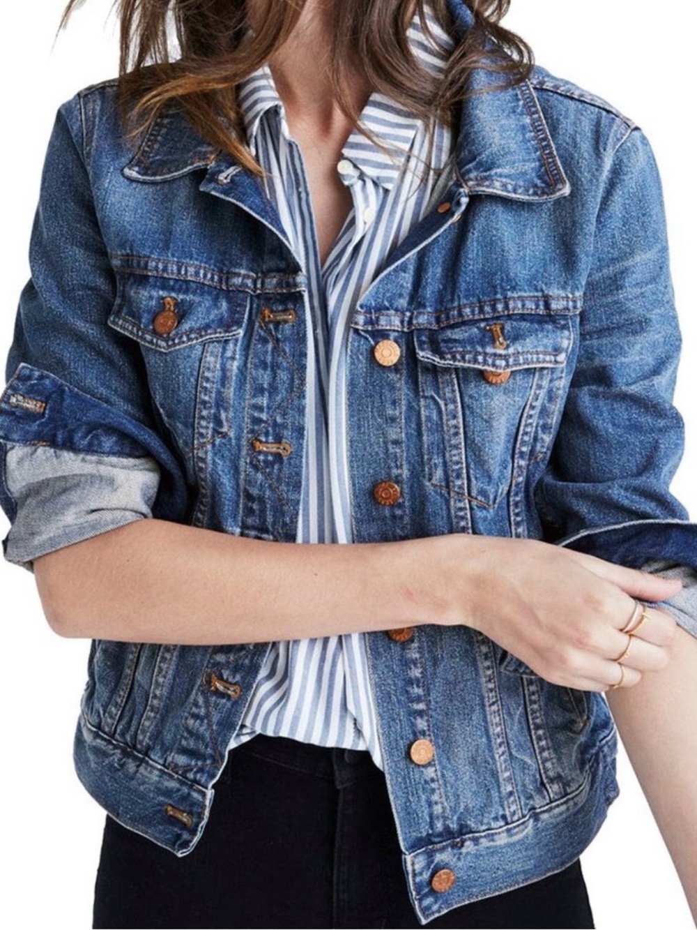 Madewell Classic Medium Blue Denim Jacket with Copper Buttons